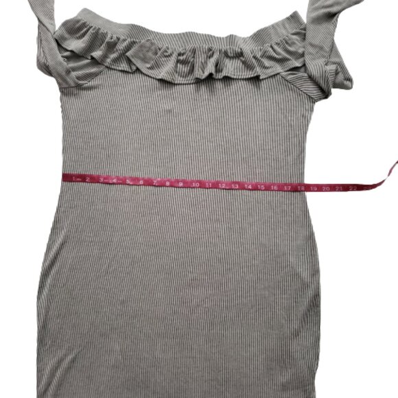 Pink Blush Pinstriped Off Shoulder Ruffle Accent Maternity Dress Charcoal XL NWT - Picture 11 of 15